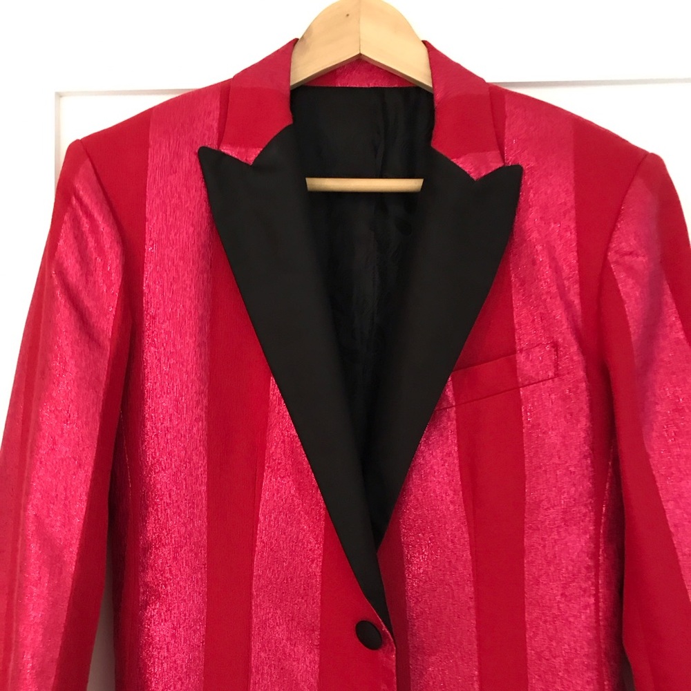 Men’s Mr. Turk pink red stripe festive blazer - Picture 3 of 11